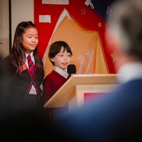 students on stage